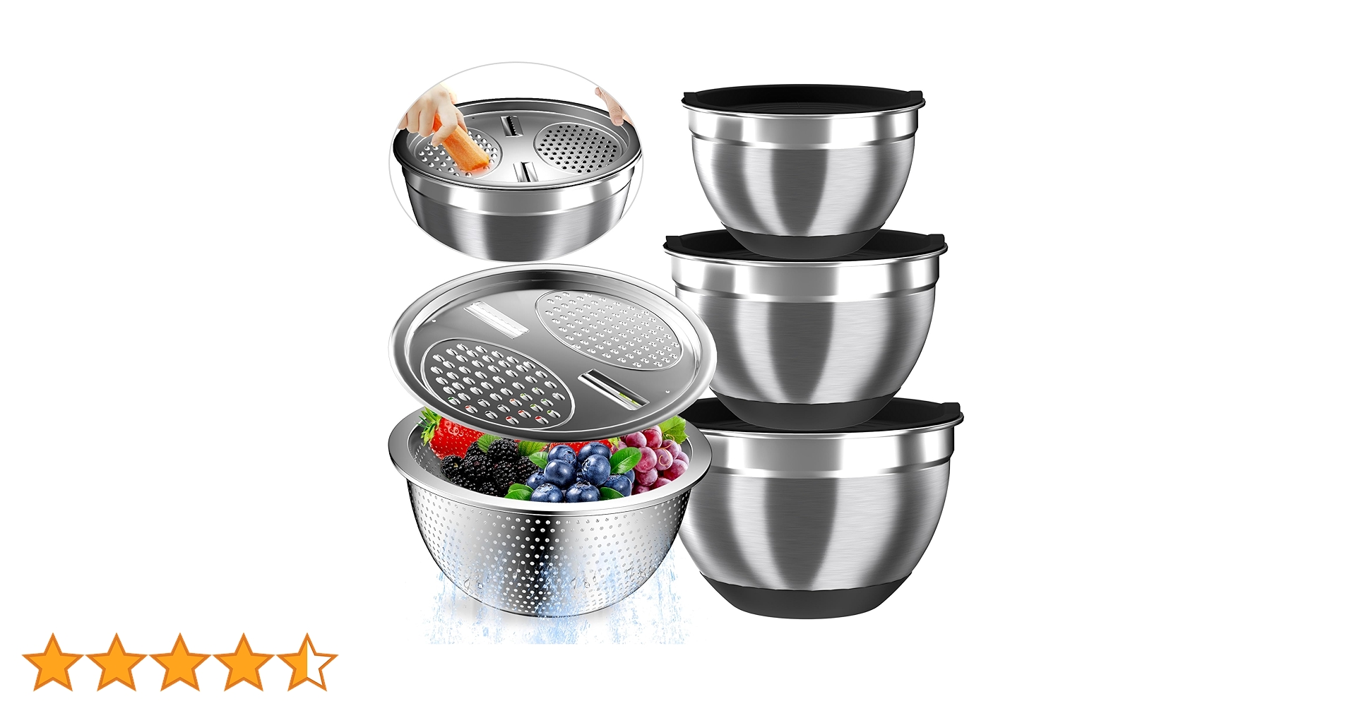 Amazon | 密閉蓋付きミキシングボウル、ステンレススチール